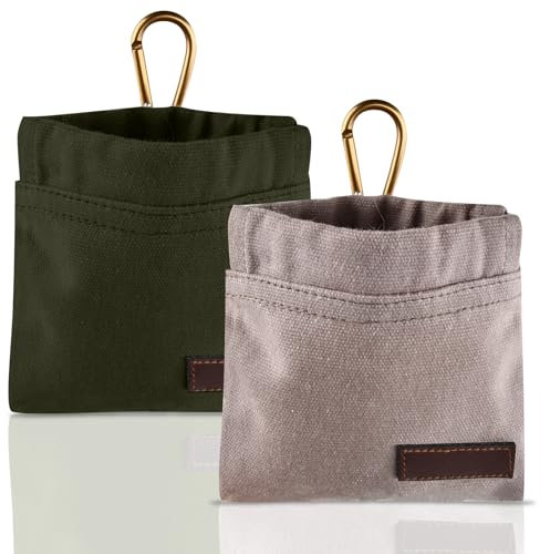 Amexo 2 PCS Leckerlibeutel für Hunde, Kleine Futterbeutel für Hundetraining mit Automatischem Verschluss, Freihändige Hundeleckerlitasche mit Karabiner, Grey und Military Green