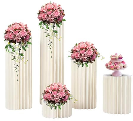 5 piezas de pedestal cilíndrico exhibición de cartón para flores para fiestas con tapa, pedestal cilíndrico para decoración de bodas y jardines