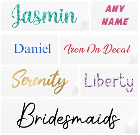 Personalised Iron On Vinyl Name Stickers | 21 Colours | Perfect for Fabrics Polyester T-Shirts Jumpers School Bag | Vinyl Decal | Organising Labels | Custom Business Decals | Calligraphy Stickers