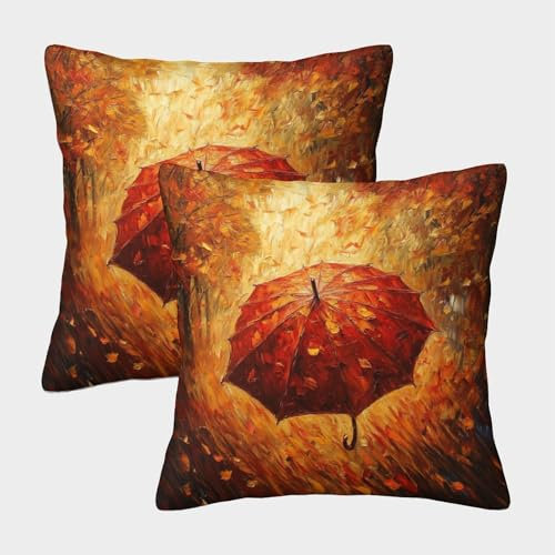 OSBELE 2er-Pack Kissenbezug 45x45cm Deko-Kissenbezug Herbst Deko-Kissenbezug Regenschirm Deko-Sofa-Kissenbezug Mit Muster Passend Für Sofa Wohnzimmer Balkon Garten Auto