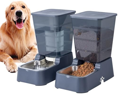 Distributore automatico di cibo per cani e cani da 5 l, distributore di acqua per gatti e gatti di taglia media e grande, gatti e altri animali domestici (set da 5 l, grigio scuro)