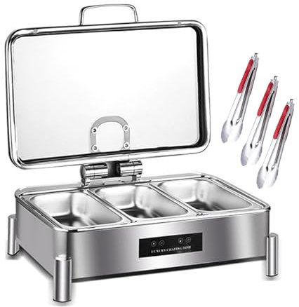 forplubossmmp Calentador De Platos para Calentar Alimentos, Mesa De Vapor Eléctrica Comercial De 300 W A 800 W, Estufa De Cocina De 30 A 90 °C, Capacidad De 9 L (con 3 Pinzas para Alimentos),3-Grid