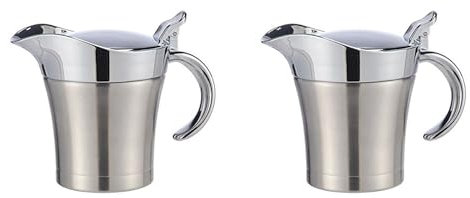 CENMEN 2X Salsera de Porcelana de Acero Inoxidable Jarra para Salsa Jarra TéRmica para Leche con Tapa Jarra para Salsa, Salsera con Asa, Jarra para Salsa