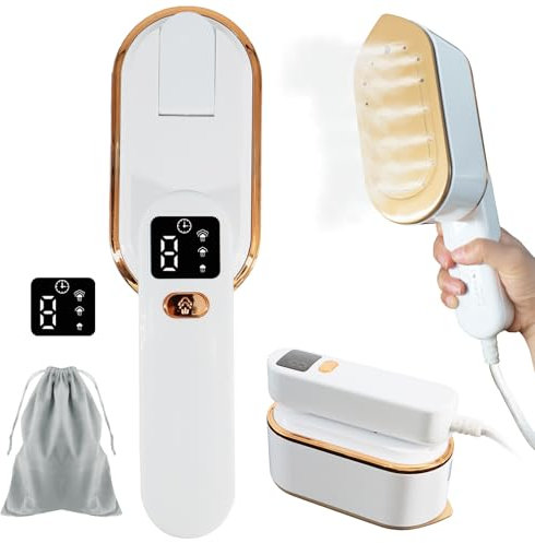SPOKKI Travel Clothes Steamer Portable Iron, LCD Screen 2 in 1 Travel Steamer for Clothes Wrinkles Remover, 10S Fast Heat-up, 150ML Water Tank, 3 Steam Levels for Travel, Home, Office (White)