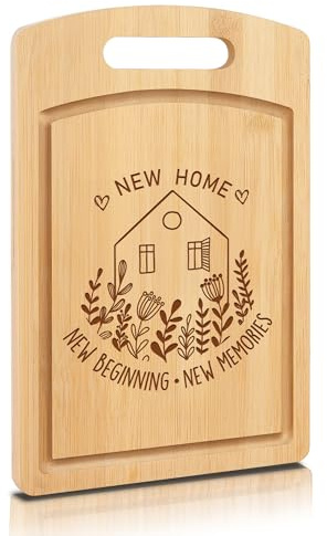 Joeyan House Warming Gifts New Home, Engraved Bamboo Chopping Board Housewarming Gifts, Personalized New House First Apartment Gift for Home Owners Women Hostess Couple Neighbor Family