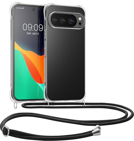 kwmobile Crossbody fodral kompatibelt med Google Pixel 10 Pro XL fodral – klart TPU telefonskydd med snodd rem – genomskinlig/svart