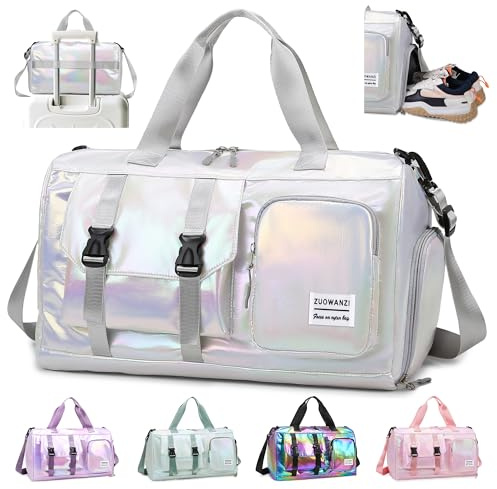 Hoseay Borsone Palestra Donna Grande Borsone da Viaggio con Tracolla Borsa Piscina Impermeabile Borsa Sportiva con Scomparto Scarpe Borse Danza Leggero per Gym Piscina Nuoto Ginnastica, Bianco