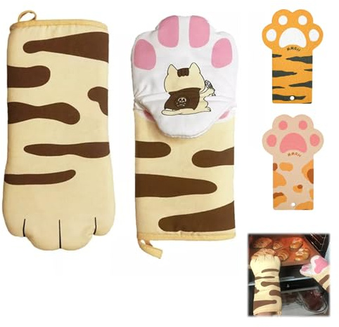 Topfhandschuhe Katze Hitzebestaendig Kochhandschuhe Topfhandschuhe - Backhandschuhe bis zu 250 °C Hitzebeständige 31x15cm Topfhandschuhe Katze Ofenhandschuhe für Kochen Backen Barbecue Backen Grillen