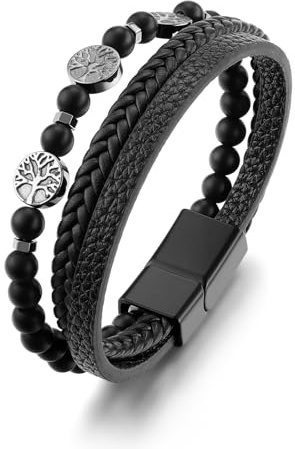 Zysta Lederarmband Herren Lebensbaum Armband geflochten Echtleder Breites Wickelarmband mit Magnet Verschluss - Geschenk für Männer