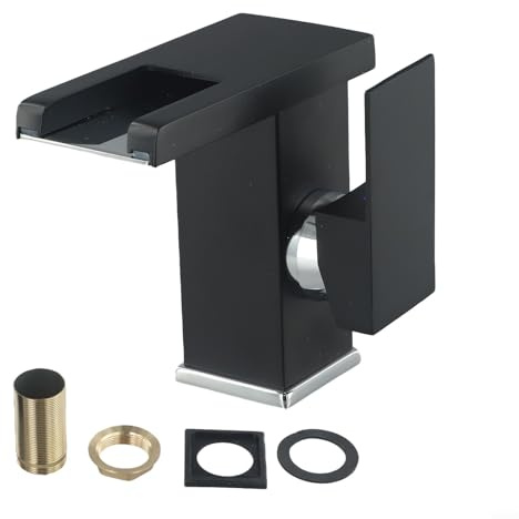 Grifo de baño LED de cascada con agujero de un solo mango, grifo mezclador de frío y caliente con luz automática, acabado negro/blanco para decoración moderna de baño (blanco)