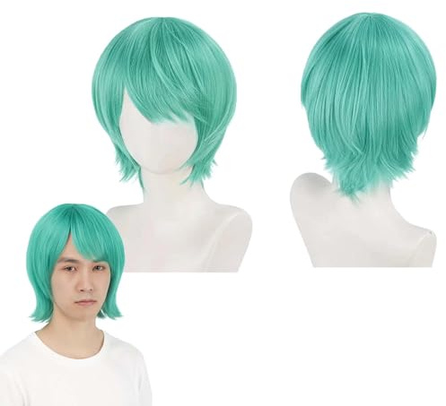 Peluca Kpop Peluca de Anime para Cosplay. Perfecta para fiestas, uso diario, festivales y Halloween. Ideal para televisión, cine y cosplay de videojuegos. (Green male short)
