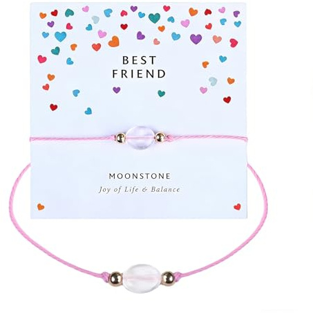 Kaiyzo Bracelet Femme en Pierre de Lune, Bracelet Gemme Amitié Fille, Bracelets Porte-Bonheur Tissé à la Main, Réglable, Cadeaux d'Encouragement Cadeau Créatifs Femmes Enfant et Filles