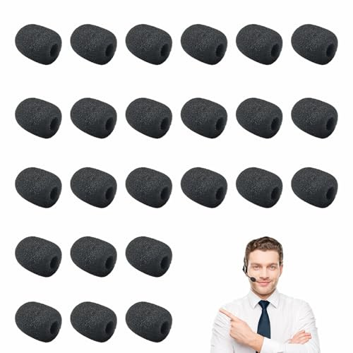 24 Stück Schwarz Popschutz Kopfhörer Mikrofon, 8×22×30mm Mini-Mikrofon Headset Windschutzscheibe Schaumstoff Ersatz-Windschutz MikrofonSchaumstoff Lapel Headset für Klein MikrofonLavalier-Kopfhörer