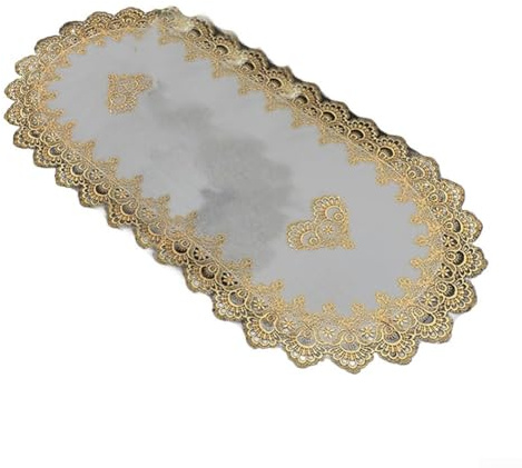 Ovaler Tischläufer aus Spitze, bestickt, transparenter Netzstoff, Teetischmatte, elegante Dekoration für Wohnzimmer, Schrank, Couchtisch (b)