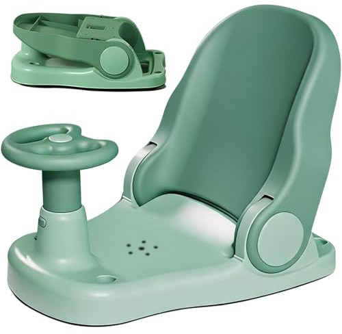 goldmiky Seggiolino da Bagno per Bambini,Sedia Bagnetto Neonato Rotante,Supporto Doccia Bambini, Schienale Regolabile, 4 Ventose, Antiscivolo,Pieghevole, Ergonomico, per Bambini 6-12 Mesi