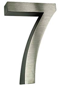 3D Hausnummer 7 Edelstahl Arial rostfrei witterungsbeständig 3D Effekt 16cm Höhe und 3cm aus gebürstetem Edelstahl V2A filigrane Schriftart erhältlich: 0 1 2 3 4 5 6 7 8 9