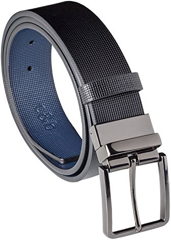 cecilia&bens Herren Gürtel | breiter Wendegürtel für Anzug Jeans Chino Hosen blau schwarz & cognac/braun, Farbe:schwarz/blau/nickel, Gürtellänge:88-98 cm
