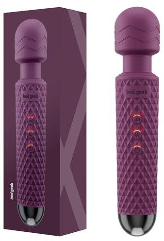 bed geek Massagestab, Wand Massager für Muskelentspannung, kabelloses Handmassagegerät mit Memory-Funktion, Stab-Massager aus Silikon, Massagegrät für Frauen, 20 Vibrationsmodi und 8 Geschwindigkeiten