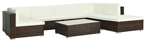 vidaXL Loungegrupp för trädgården med dynor 8 delar konstrotting brun