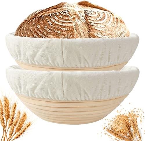 SNAILDIGIT Banneton Bread Proofing Basket Set of 2: 9 Inch Round Sourdough Proofing Bowls for Artisan Bread Making for Professionals and Home Bakers
