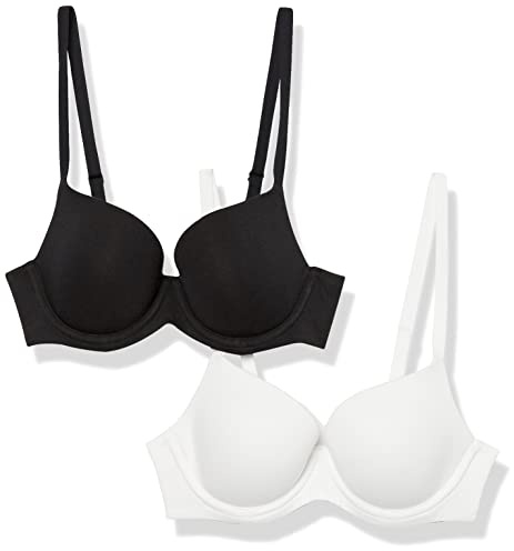 Amazon Essentials Sujetador de Algodón Copa Alta Mujer, Pack de 2, Blanco/Negro, 90D