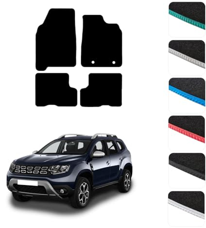 GCM - Car Floor Mats for Dacia Duster 2018 To 2024 Full Coverage Floor Protection - Anti Slip & Fit Car Mat with Clips Easy to Clean Car Carpet for All-Weather (Green Edging, Carpet)