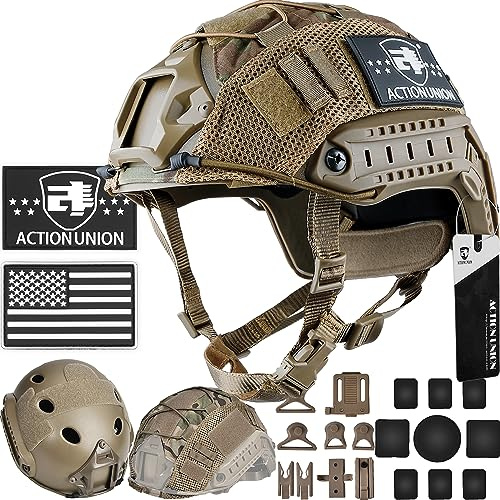 ACTIONUNION Airsoft Helmet Basic Set PJ Type Tactical Paintball Helmet (Medium, Tan)