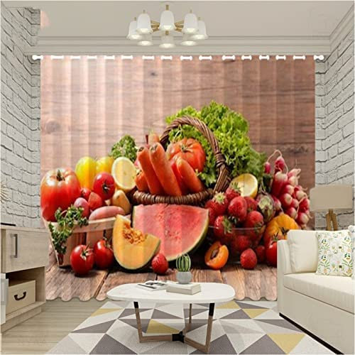 Vorhang Blickdicht Gardinen Mit Ösen - 2 Stücke 150(B) X166(H) cm Verdunklungsvorhänge 3D Rote Karotte Tomate Muster Thermovorhang Für Kinderzimmer Wohnzimmer Schlafzimmer Weihnachtsgardinen
