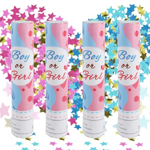 Badaren Gender Reveal Konfetti Kanone Junge oder Mädchen - 2 Rosa & Blau Kanonen für Gender Reveal Party - 28cm