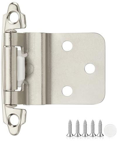 40 Pack 20 Pair Brushed Nickel Cabinet Hinges - 3/8 inch Inset Kitchen Cabinet Hinges, Semi-Concealed Hinges, Self Closing Cabinet Door Hinges with Door Bumper Flush Face Mount Cupboard Hardware