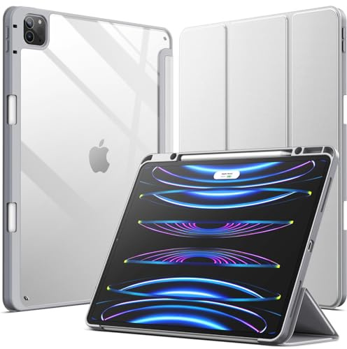 JETech Hülle für iPad Pro 12,9 6/5/4/3 (2022/2021/2020/2018), Silber | Transparente Rückseite, Stifthalter, Schlanker Stoßschutz, Dreifach-Ständer