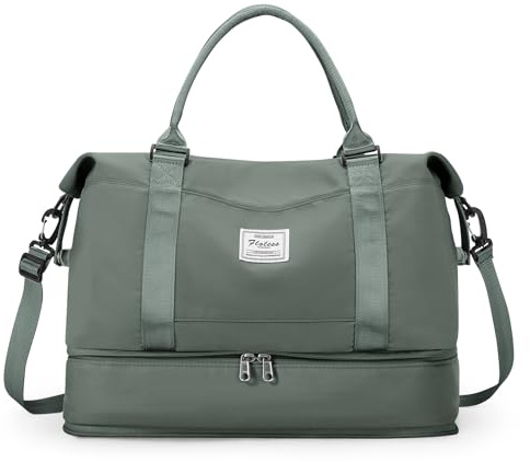 Resväska Duffelväska dam 40x30x20 Ryanair Handbagageväska Sportväska Weekendväska Badväska Vattentät resväska Duffelväska Fitnessväska Träningsväska Sjukhusväska med skofack,A04-Armégrön