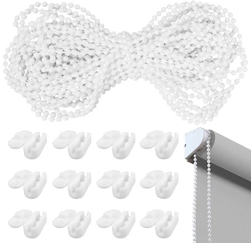 Rollokette, 12 Meter Blindkette Ersatzkette Rollo mit 12 Stück Kettenverbinder, Jalousien, Vertikaljalousien (Weiß)