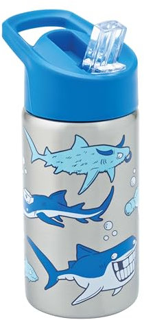 Smash Stainless Steel Drink Bottle with Flip Top Lid and Straw - Shark 500ml, Blue