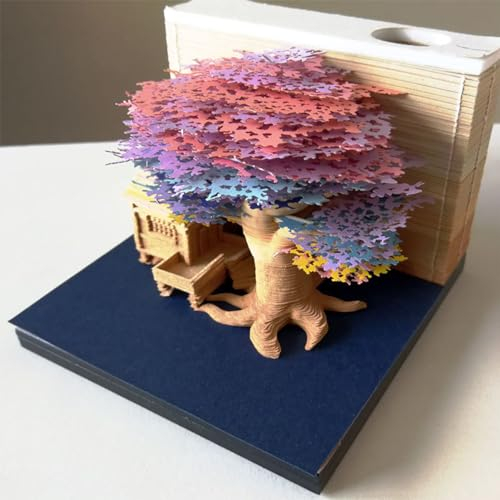 Abreißkalender 2024, Notizblock, 3D-Tischkalender 2024, abreißbarer 3D-Notizblock, Baumhaus-Wochenkalender, Papierschnitzerei, DIY-Tischkalender, Kunsthandwerk for Schule, Zuhause, Büro, 9 x 9 x 6 cm,
