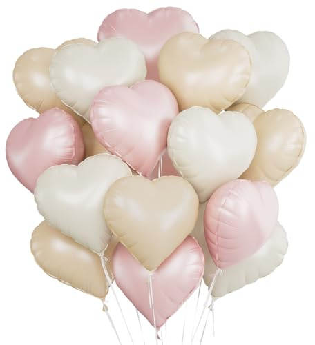 Herz Folienballon 24 Stück,Herz Helium Luftballons Rosa weiß,Heliumballon Herzen,Baby Rosa Beige Herzluftballons,Herzform Folienluftballon Herzballons für Geburtstag Hochzeit Valentinstag