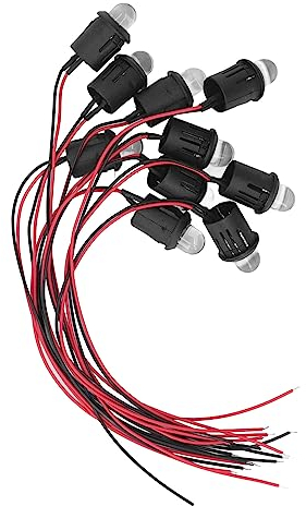 BORDSTRACT 10 Stück LED-Diodenlicht, Klare Glühbirne, 10 Mm 12 V Kontrollleuchte Mit Wasserdichter Linie Für Auto, Boot (10 Stück X 4 Farben)(Rot)