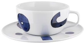 Alessi Itsumo - Yunoki Ware NF08/87S - Set de Una Tacita de Café Filtrado de Diseño, con Platito, Estética Minimalista, en Porcelana Blanca con Decoración de Samiro Yunoki, Diámetro 15 cm