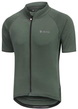 ARESFUEL Radsport Jersey Herren Kurzarm Rennrad Trikots Ultra-Soft 6 Taschen Radsport Top Mountain Bike Jersey 4027 Armeegrün M