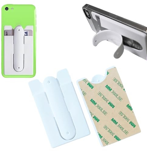 2-pack korthållare med mobiltelefonstativ, telefonplånbok, självhäftande silikonkorthållare och sedelklämma med inbyggt telefonstativ, Vitt, Phone Wallet, Samtida