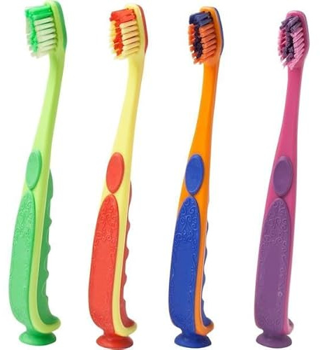 DE Healthcare Products – Kinderzahnbürste (30 Stück), 0-6 Jahre, weiche Borsten & mit Saugnapf, Zahnbürste für Milchzähne, Farben nicht wählbar