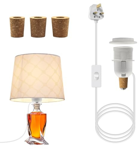 DIY Bottle Lamp Kit, Lamp Kits Do it Yourself, E27 Edison Screw Bottle Lamp Holder Adaptor, Wine Bottle Table Lamp Kit, Support Add Lampshade, With 3 Sizes of Stoppers, 240cm Pendant Lamp Kit