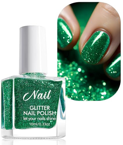 Glitter Nail Plish-Shiny Christmas Green Nail Polish Quick Dry-No UV Lamp Curing, Vegan No Chip Peel Off Nail Polish For Girl,Salon Manicure-Nail Varnish Gift Sets For Women