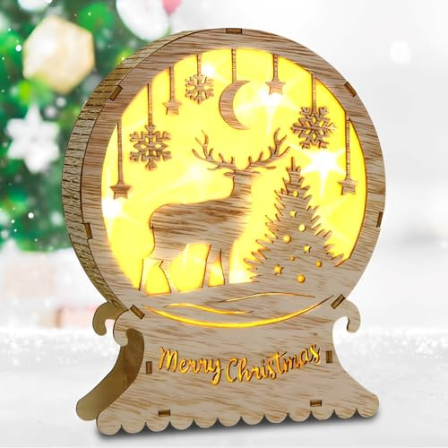 Ycaaeo Weihnachtsdeko Beleuchtung aus Holz,LED Elch Weihnachtsschmuck Beleuchtung Holz,Weihnachtsdeko Innen LED Weihnachtsbeleuchtung Aus Holz Fensterbeleuchtung für Innen Balkon