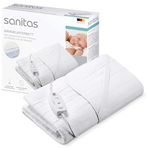 Sanitas SWB 21 Wärmeunterbett aus weichem Vlies, mit praktischen Fixierungsbändern, Sicherheitssystem, 3 Temperaturstufen, maschinenwaschbar, mit 150 x 80 cm passend für gängige Matratzen