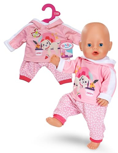 BABY Born Jogginganzug Pink für 43 cm Puppen mit Hoodie | Hoodie mit Hunde-Print, gemusterte Hose, passend für 43 cm Puppen