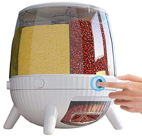 WOTZOV Contenitore per Alimenti secchi Girevole a 360°, distributore di Cereali da Cucina con 6 Griglie, Organizer per Cereali sigillato da banco, Secchio per la conservazione d