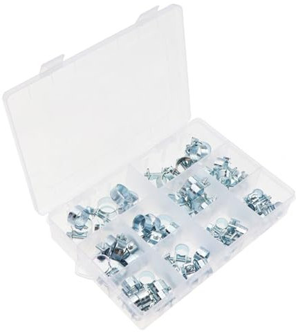 Stainless Steel Hose Clamps65Pcs Fuels Line Clamps Assortment Kits 10 Size Adjustable 7-18mm Fuels Injections Hose Clamps Pipe Clamps for Automotive
