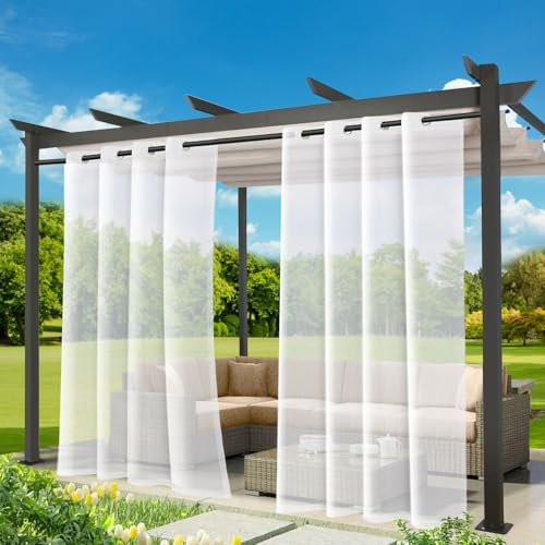 BORDEAG Tende da Esterno,Trasparenti Tenda da Esterno con Occhielli,2 Pezzi Tende per Esterni Impermeabile,L134XH210cm, Tenda Esterno per Padiglione,Soggiorno,Terrazza, Balcone, Sole (Bianco)