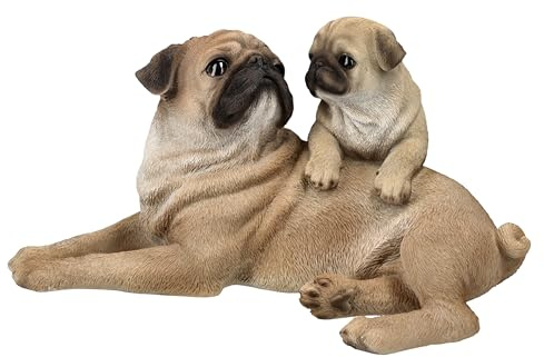 Figuren Shop GmbH Gartenfigur Mops mit Welpe – Lebensechte HotAnt Hundefigur, 30 cm Breite, wetterfest & handbemalt